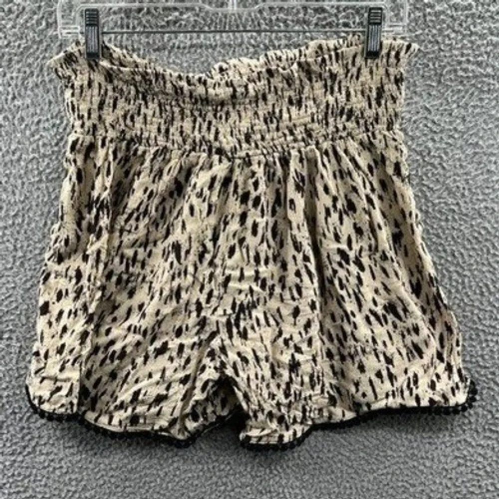 Three Dots‎ Womens Animal Print Shorts XL Indie Boho Flowy Smocked Waist Pull On